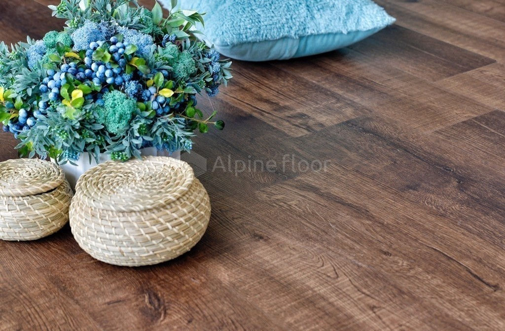Замковая ПВХ плитка "Alpine Floor" Дуб Мокка Синхронное тиснение  (1220*183*6мм) — купить в Череповце
